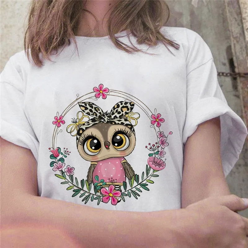 Cartoon Owl Graphic Printed Casual T Shirt
