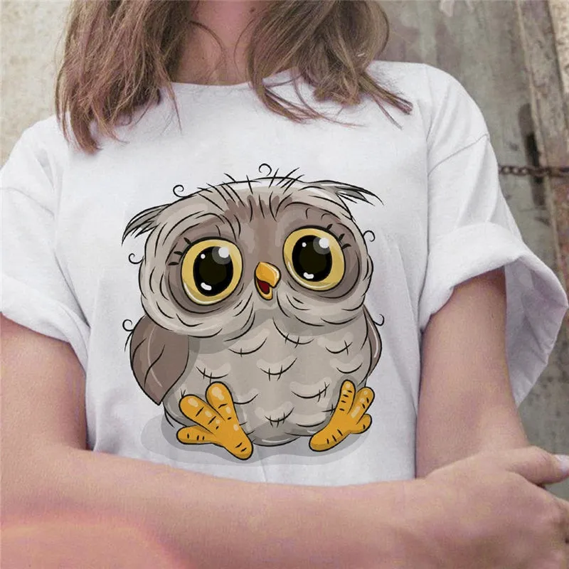 Cartoon Owl Graphic Printed Casual T Shirt