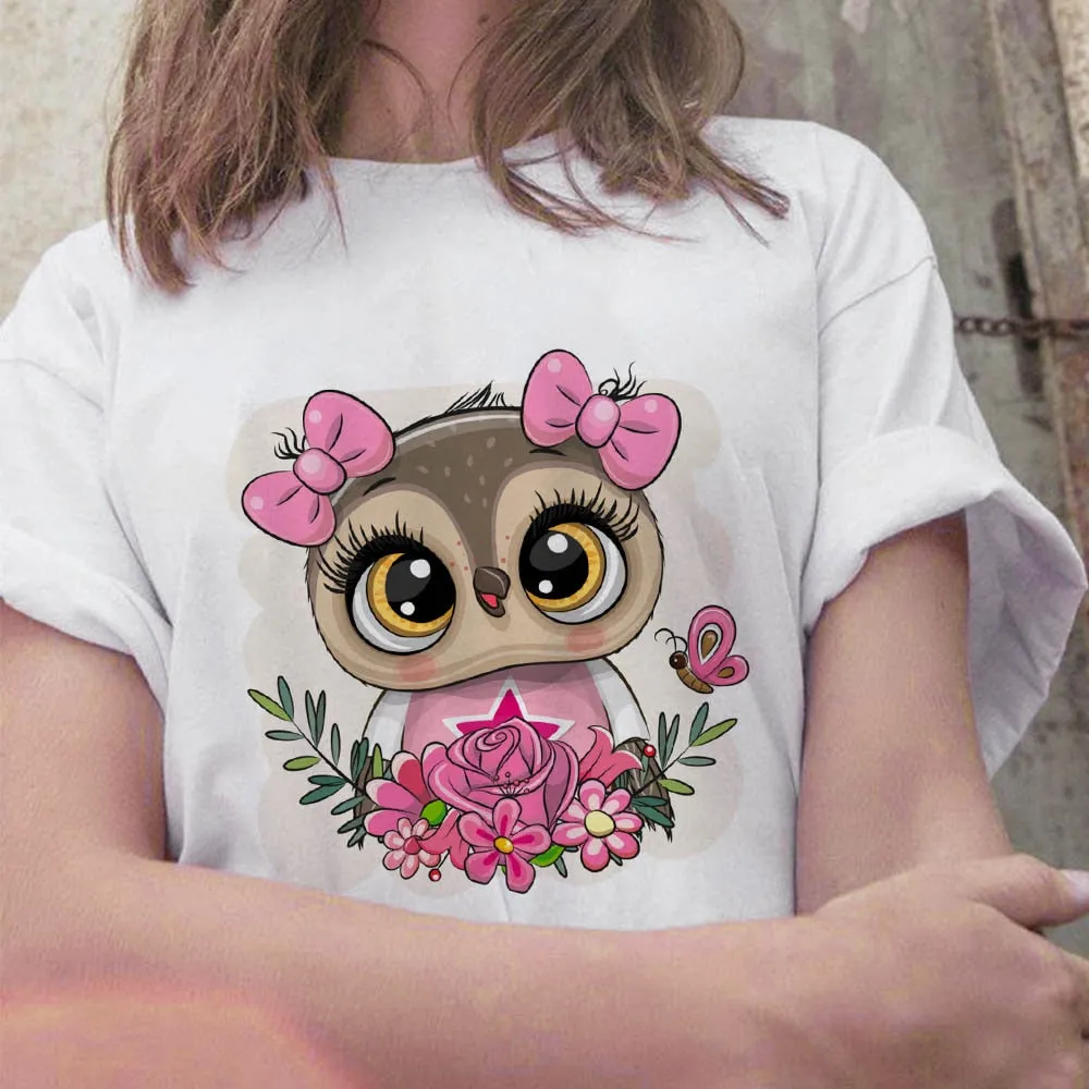 Cartoon Owl Graphic Printed Casual T Shirt