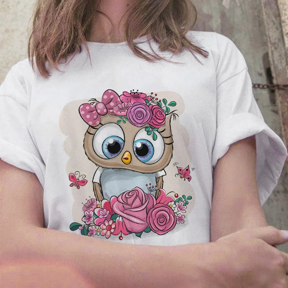 Cartoon Owl Graphic Printed Casual T Shirt