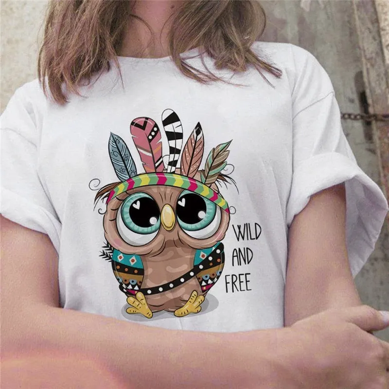 Cartoon Owl Graphic Printed Casual T Shirt