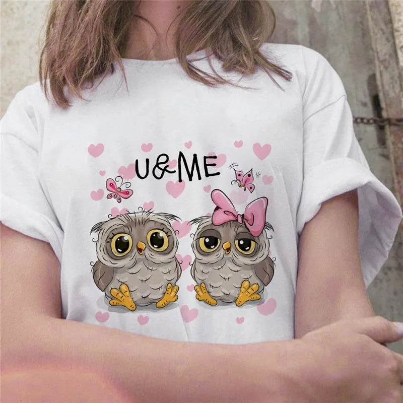Cartoon Owl Graphic Printed Casual T Shirt