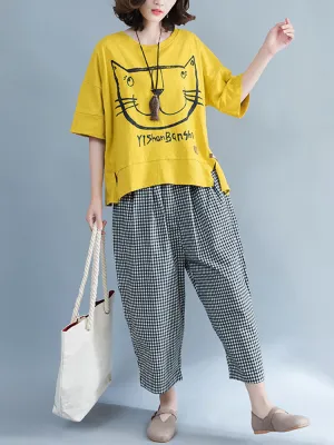 Cat Printed Loose T-shirts