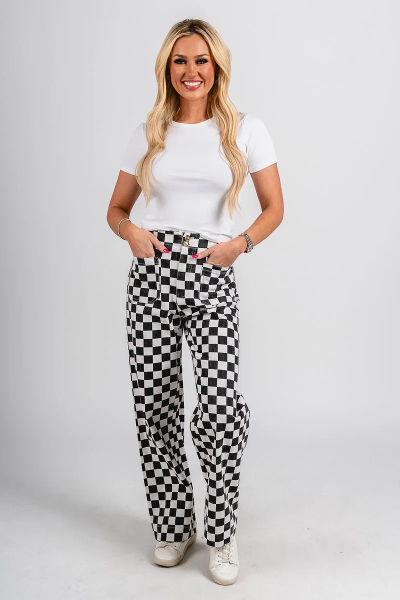 Checkered pants black