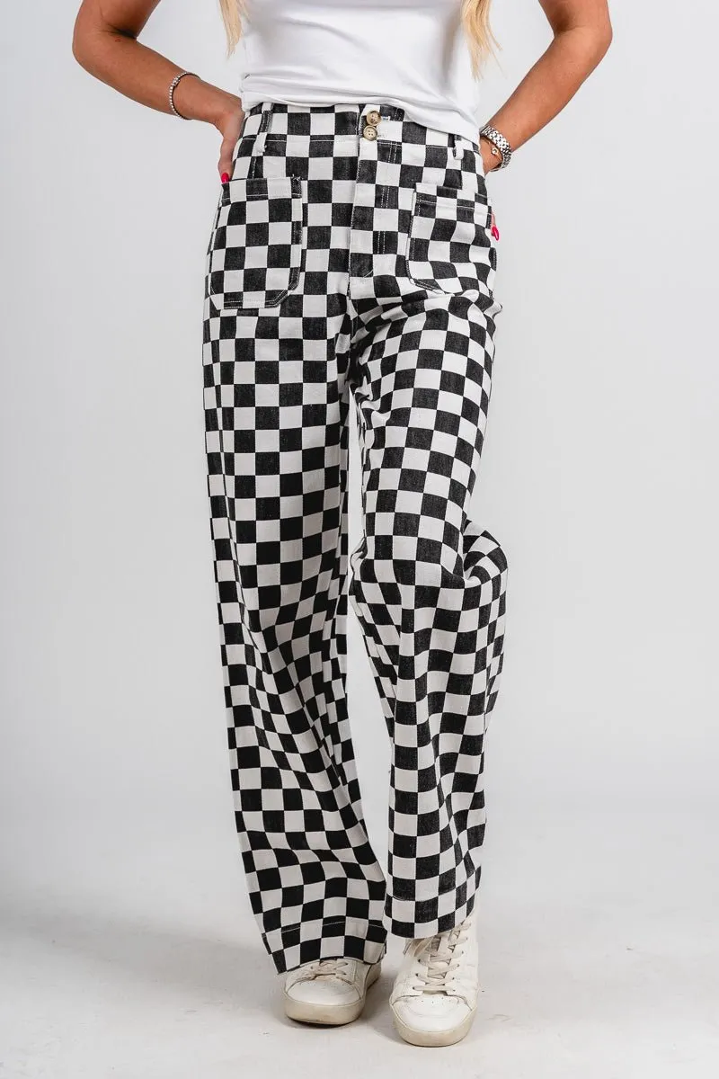Checkered pants black