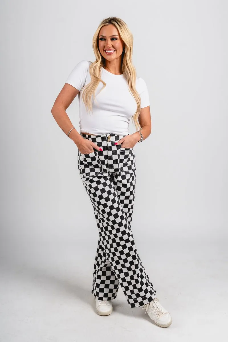Checkered pants black