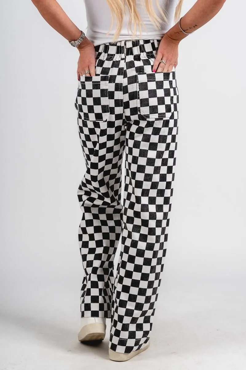 Checkered pants black