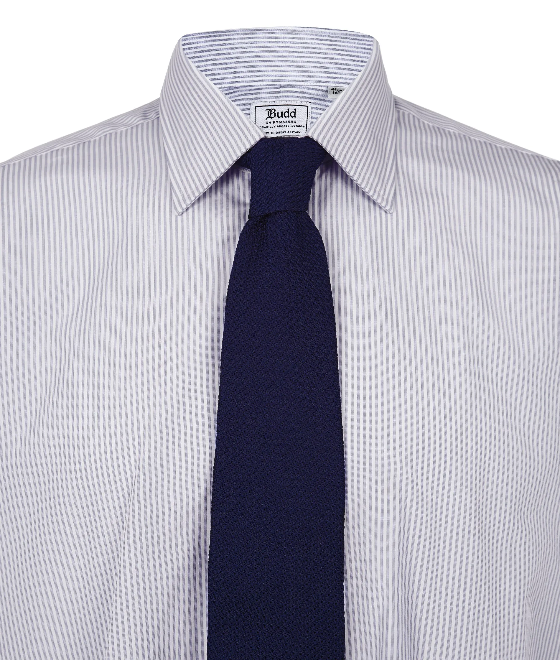 Classic Fit Ladder Stripe Poplin Double Cuff Shirt in Blue