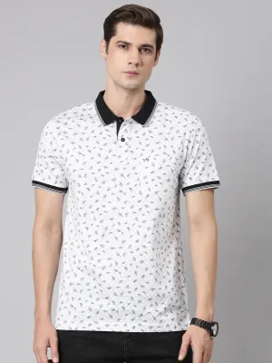 Classic Polo Men's Polo Neck Cotton White/Black Slim Fit Printed T-Shirt | BELLO-285 A SF P