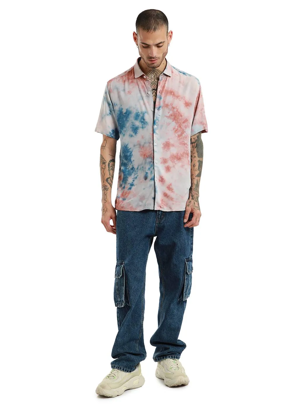 Coral Red Tie Dye Half Sleeve Shirt