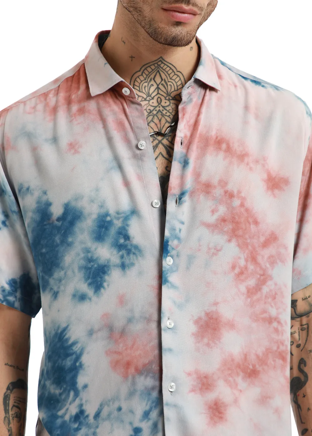 Coral Red Tie Dye Half Sleeve Shirt