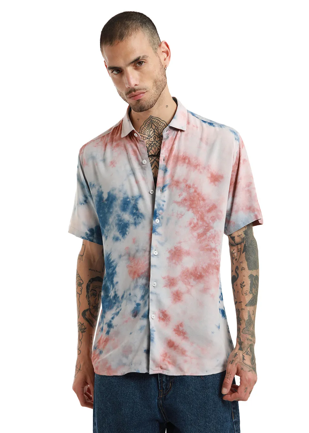 Coral Red Tie Dye Half Sleeve Shirt