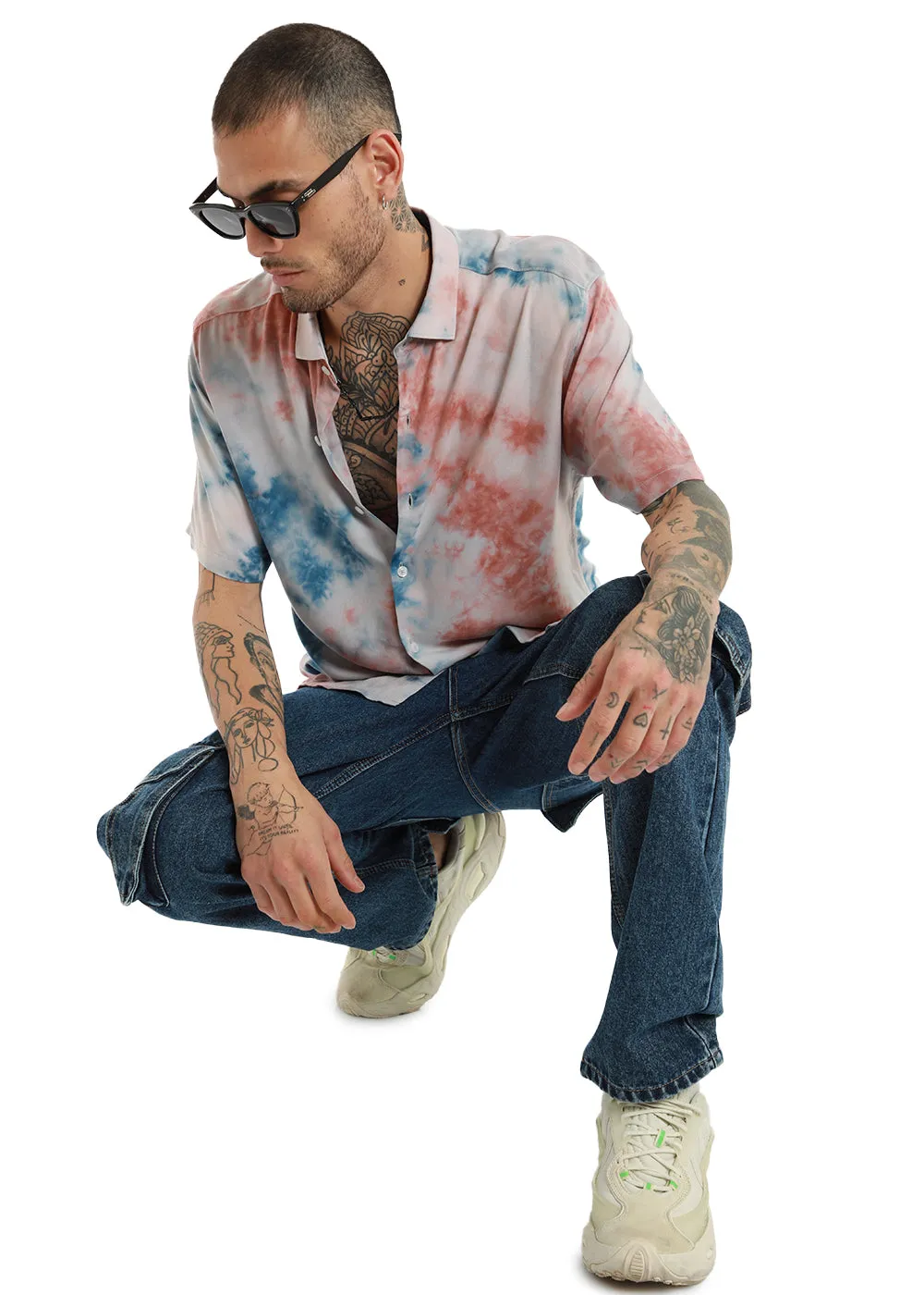 Coral Red Tie Dye Half Sleeve Shirt