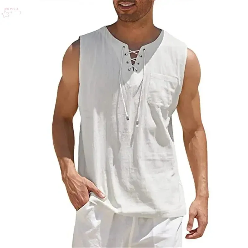 Cotton Linen Shirts Sleeveless Vest Blouse – Retro V-Neck Fashion Loose Fit