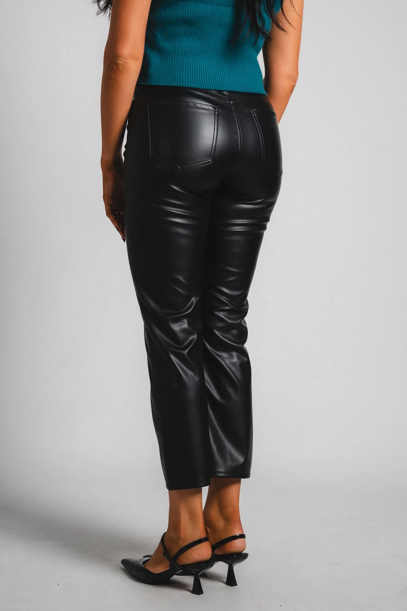 Daze Shygirl faux leather high rise crop flare pants cinematic