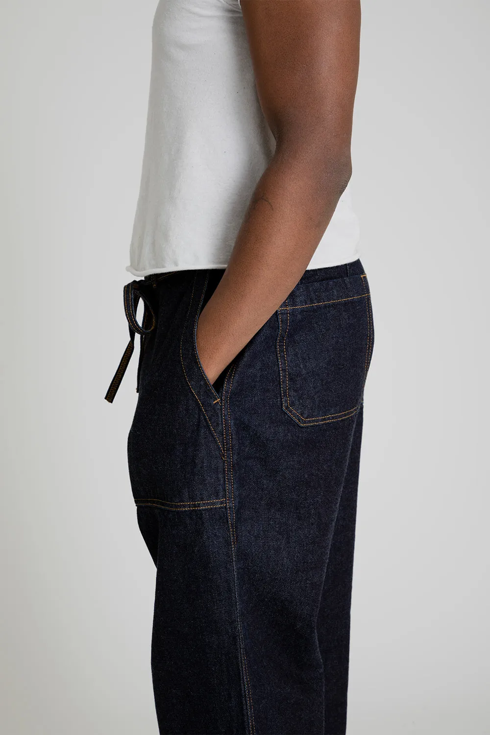 Denim Wide Fatigue Pants - Indigo