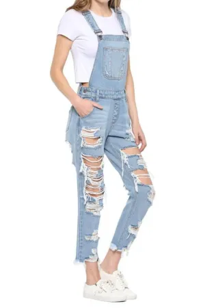 Distressed Denim Overalls
