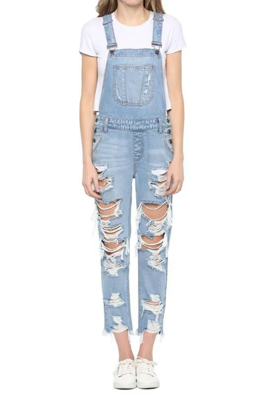 Distressed Denim Overalls