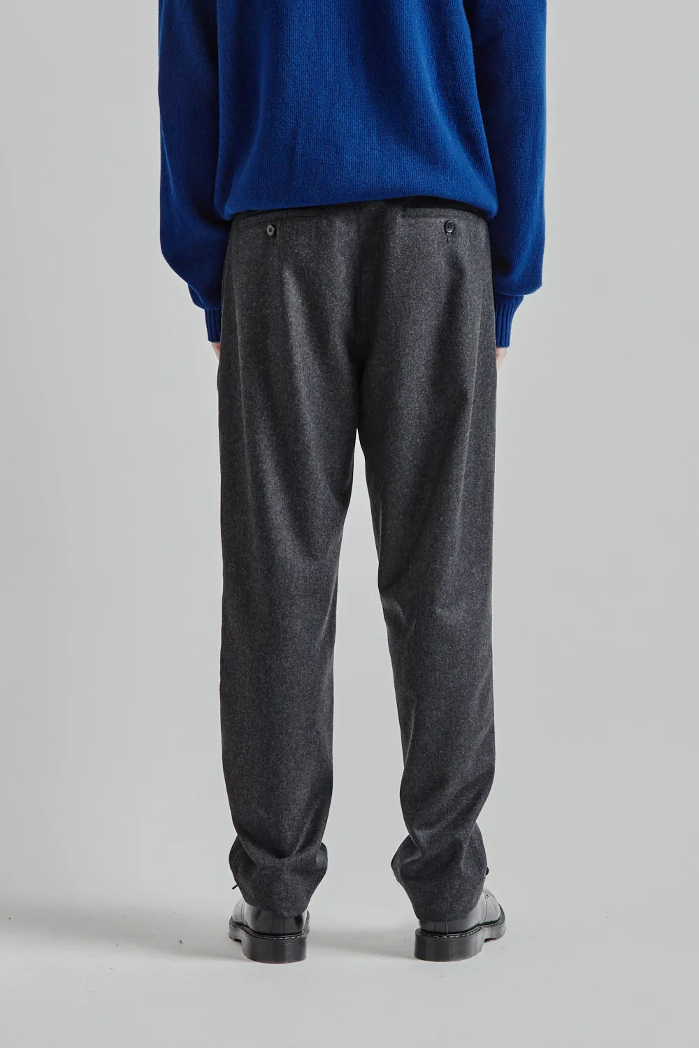 Double Pleats Wool Pants - Dark Grey Melange