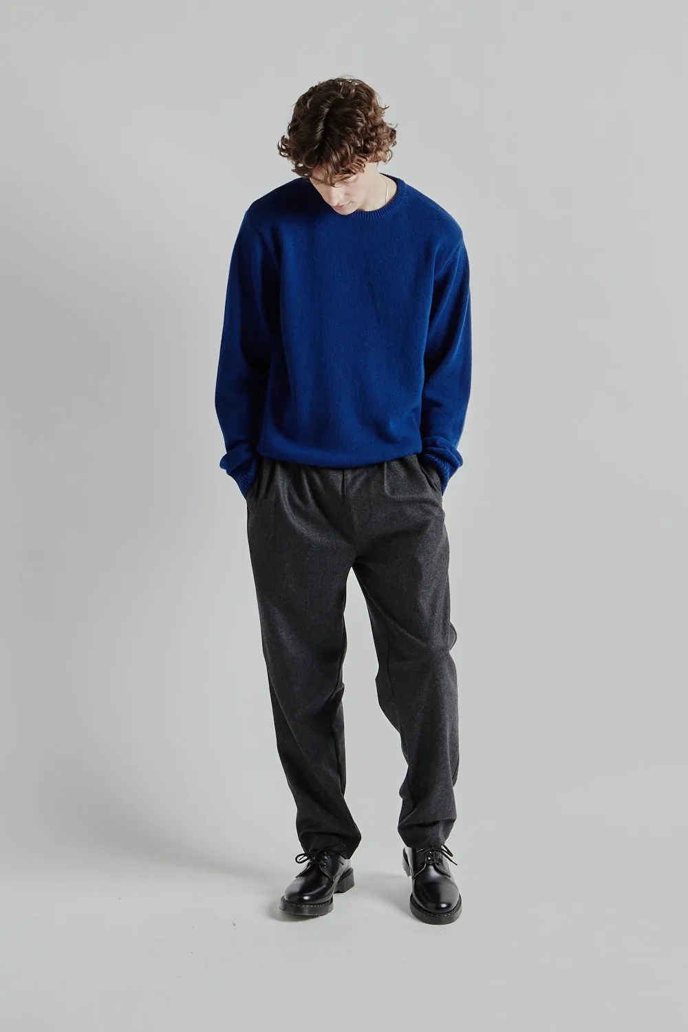 Double Pleats Wool Pants - Dark Grey Melange