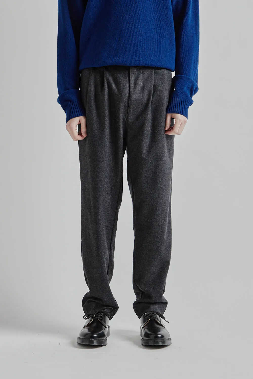 Double Pleats Wool Pants - Dark Grey Melange