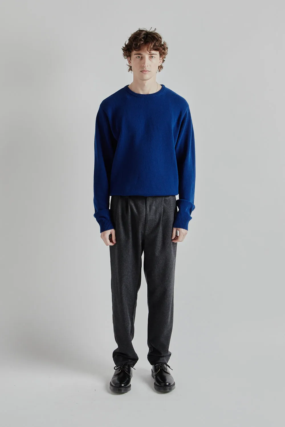 Double Pleats Wool Pants - Dark Grey Melange