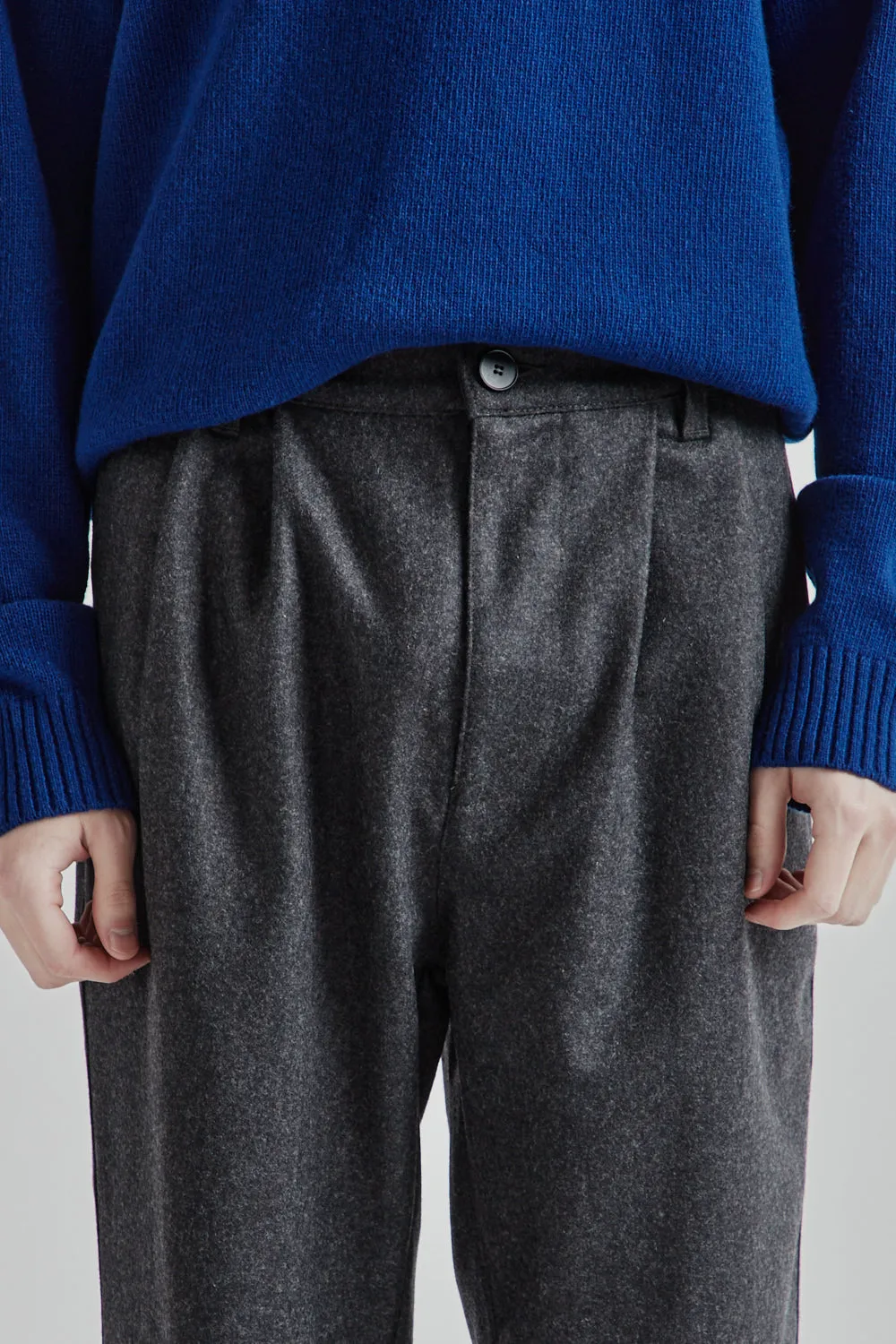 Double Pleats Wool Pants - Dark Grey Melange