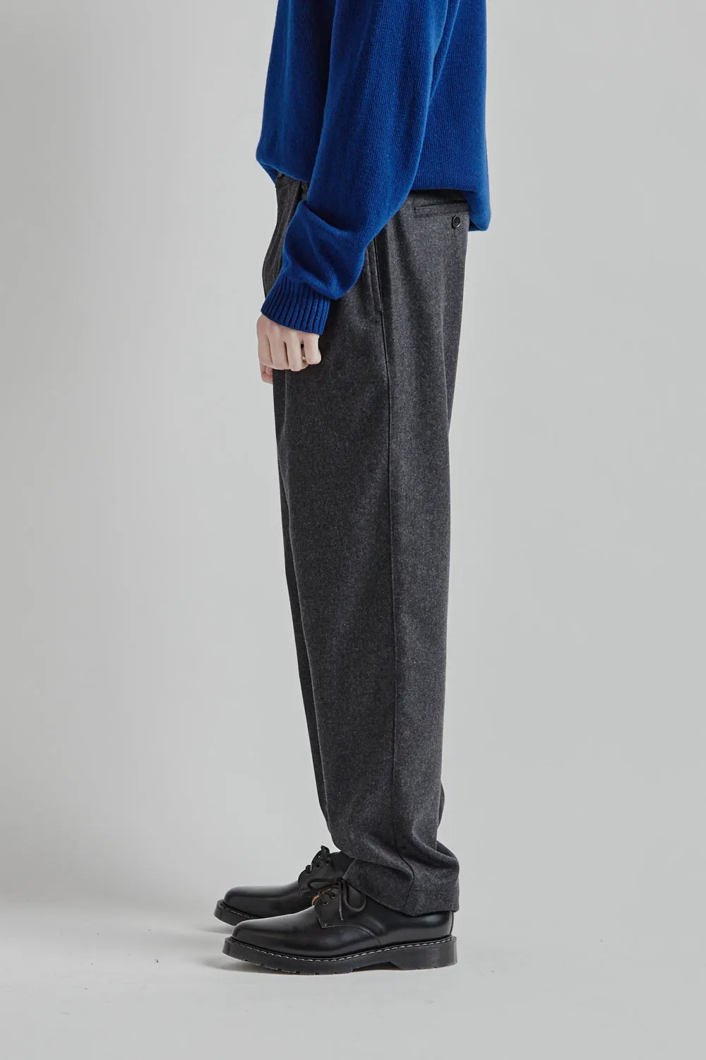 Double Pleats Wool Pants - Dark Grey Melange