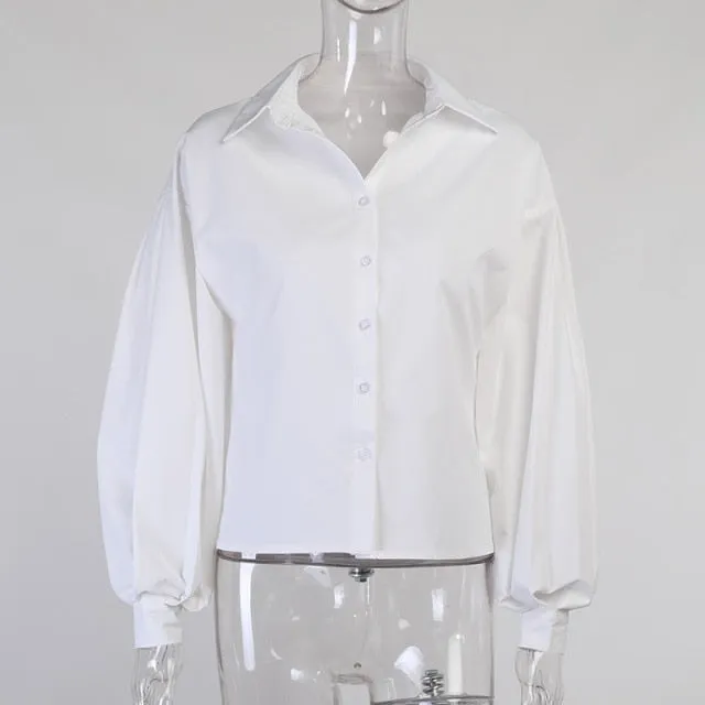 Elegant Lantern Sleeve Turn Down Collar Shirt Blouse