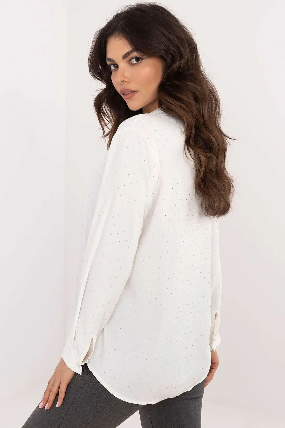 Elegant long sleeves rhinestones shirt