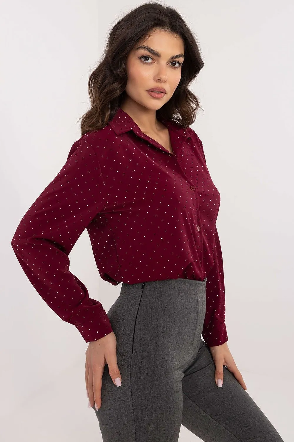 Elegant long sleeves rhinestones shirt