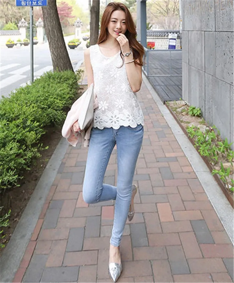 Elegant Sleeveless Blusas Crochet Casual Shirt
