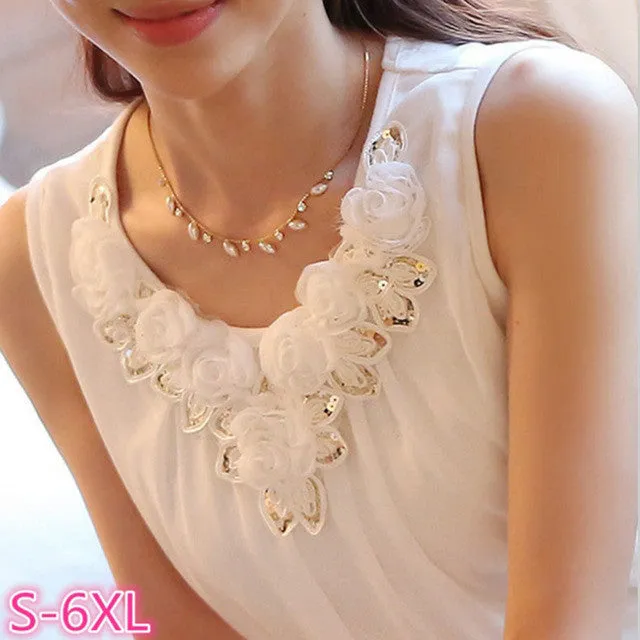 Elegant Sleeveless Blusas Crochet Casual Shirt