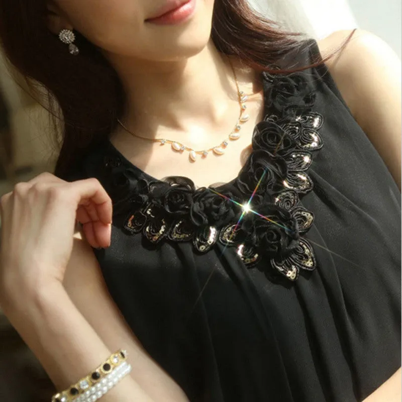 Elegant Sleeveless Blusas Crochet Casual Shirt