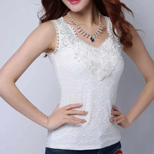 Elegant Sleeveless Blusas Crochet Casual Shirt