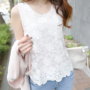 Elegant Sleeveless Blusas Crochet Casual Shirt