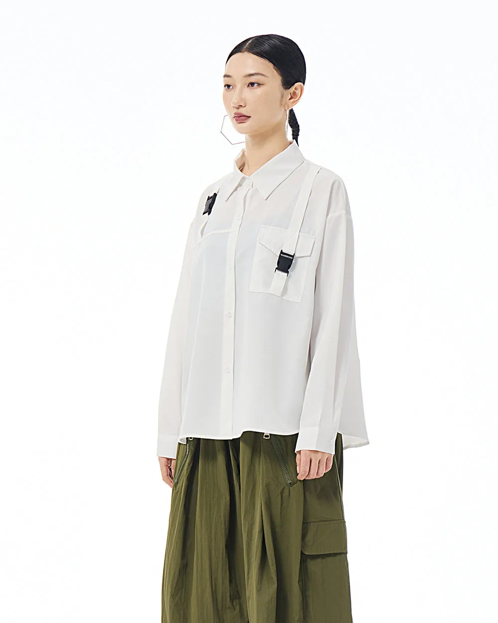 ellazhu Women's Long Sleeve Lapel Button Down Solid Color Pocket Loose Shirt GE37