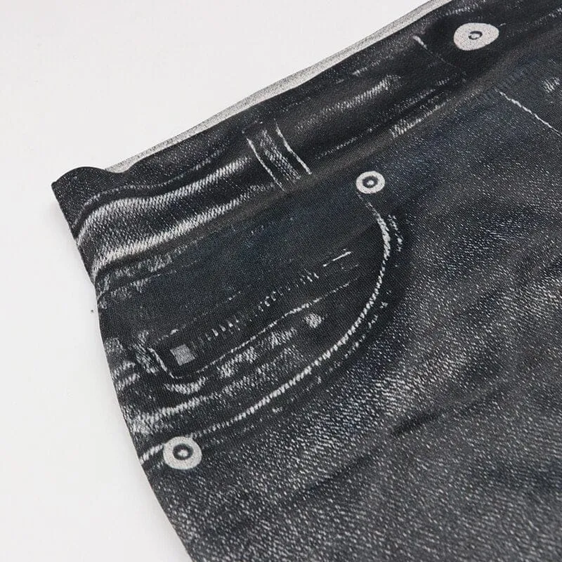 Fashion Slim Women Leggings Faux Denim Jeans Leggings Pencil Pants