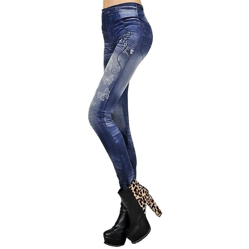 Fashion Slim Women Leggings Faux Denim Jeans Leggings Pencil Pants