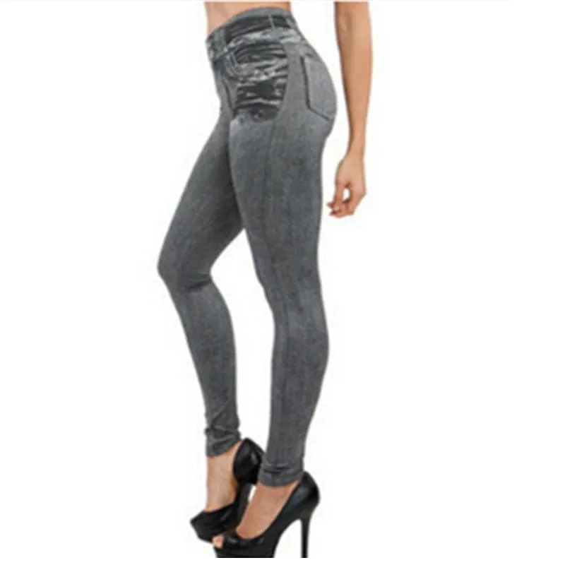 Fashion Slim Women Leggings Faux Denim Jeans Leggings Pencil Pants