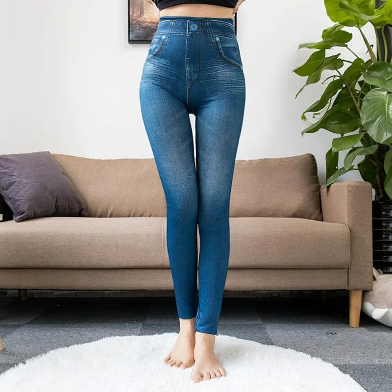 Fashion Slim Women Leggings Faux Denim Jeans Leggings Pencil Pants
