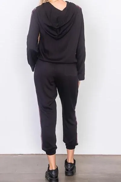 Fast Pace Striped Woven Jogger Hoodie Set