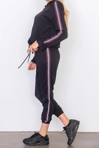 Fast Pace Striped Woven Jogger Hoodie Set