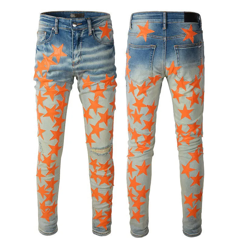 Five-pointed Star Stitching Trendy High Craft Stretch Slim Jeans