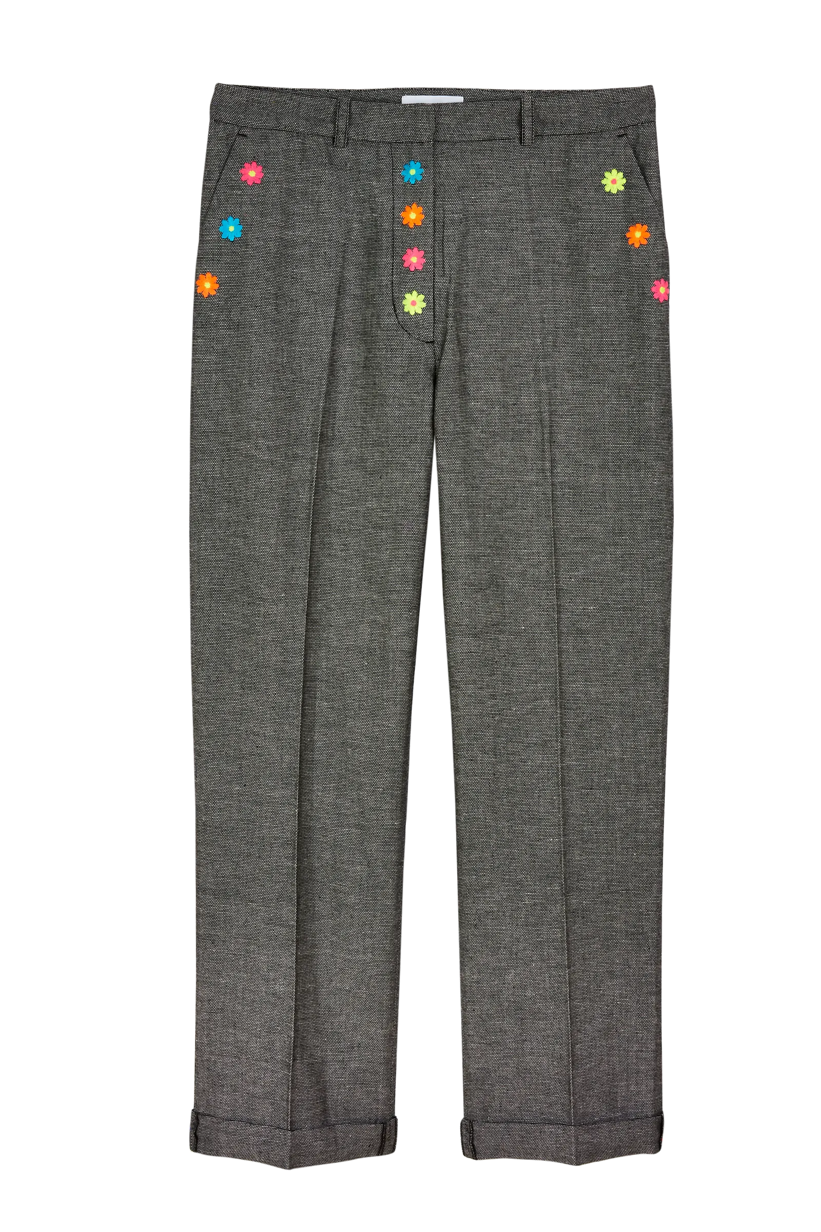 Flower Embroidered Tailored Trousers
