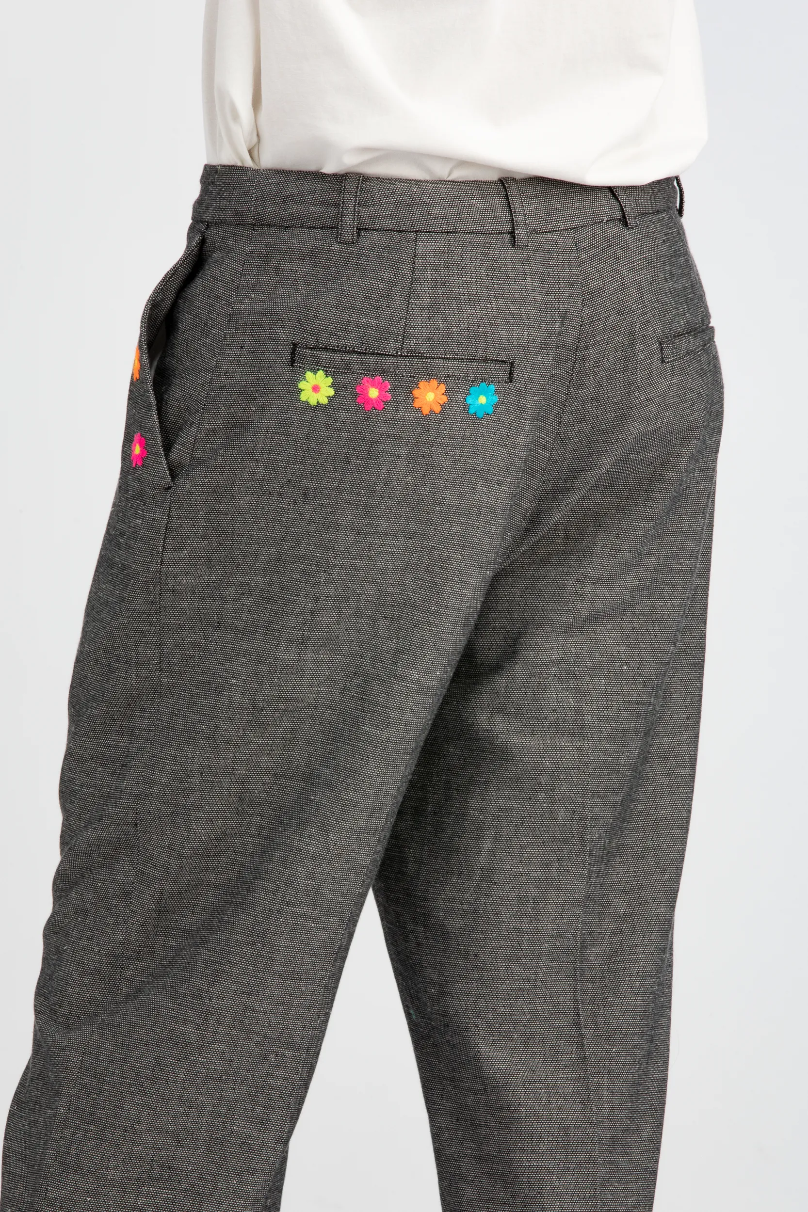 Flower Embroidered Tailored Trousers