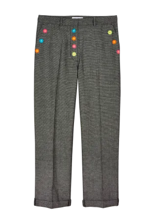 Flower Embroidered Tailored Trousers