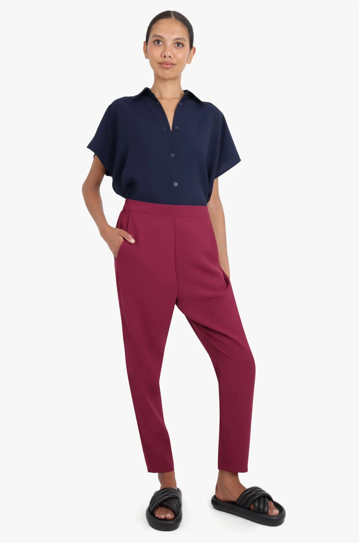 FLUID RELAXED SLIM LEG PANTS RASPBERRY