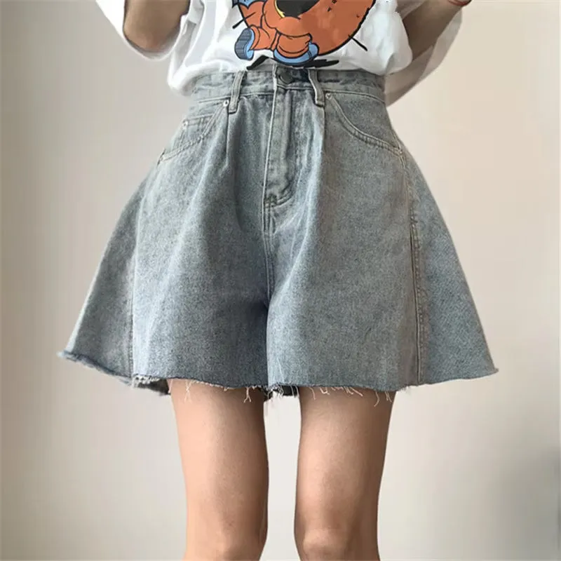 Flytonn-cute winter outfits casual winter outfits christmas outfit party look inspos A-Line Washed Style Denim Shorts Pants