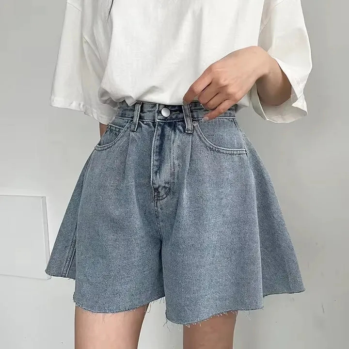Flytonn-cute winter outfits casual winter outfits christmas outfit party look inspos A-Line Washed Style Denim Shorts Pants